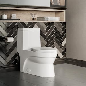 Virage 1-piece 0.8/1.28 GPF Dual Flush Elongated Toilet in White Seat Included
