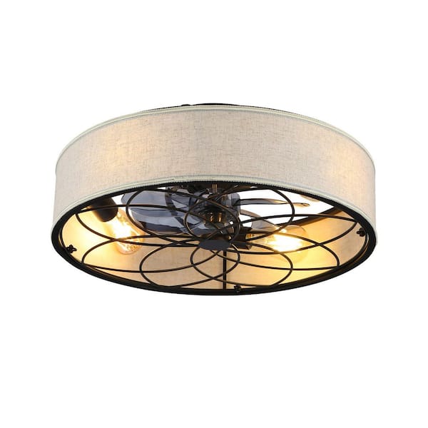 20 in. Matte Black Flush Mount Caged Ceiling Fan with Remote Control