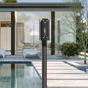 Edencrest 16 in. 1-Light Black Cast Brass Hardwired Outdoor Rust Resistant Post Light with No Bulbs Included