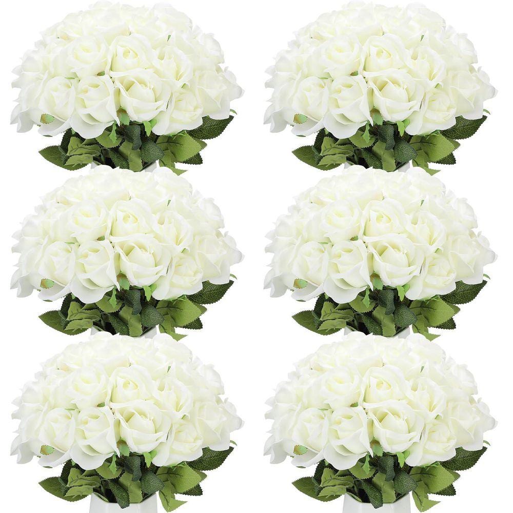 20 in. Beige Outdoor Artificial Rose Plastic Flower for Home (50-Piece ...