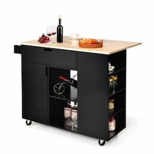 Black Kitchen Cart with Rubber Wood Top