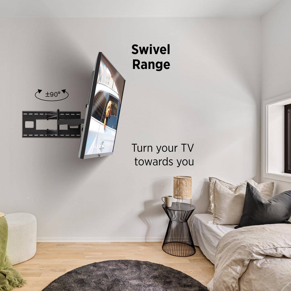 Black Full-Motion Articulating TV Wall Mount with Long Arm