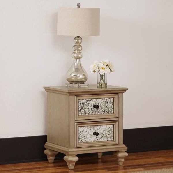HOMESTYLES Visions 2-Drawer Silver Gold Champagne Nightstand