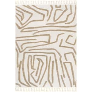 Tenisha High/Low Abstract Tassel Ivory 5 ft. 3 in. x 7 ft. 6 in. Modern Area Rug