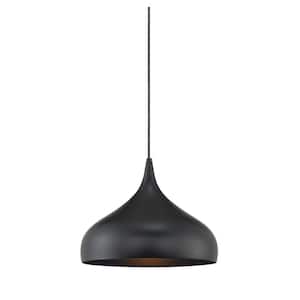 12 in. W x 8.5 in. H 1-Light Matte Black Mini Pendant Light with Metal Shade