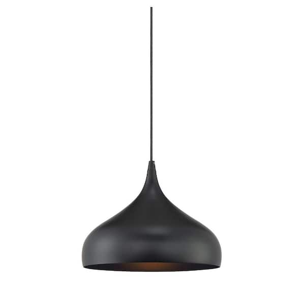 TUXEDO PARK LIGHTING 12 in. W x 8.5 in. H 1-Light Matte Black Mini Pendant Light with Metal Shade