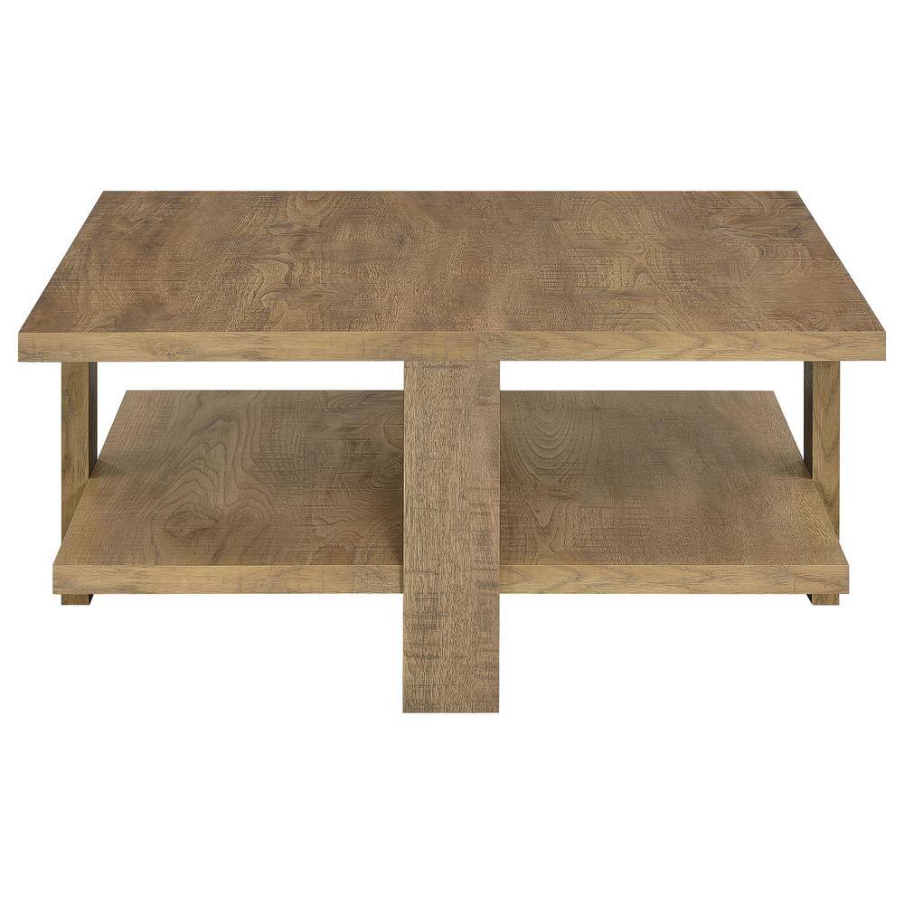Mango Wood Square Modern Cocktail Table with Shelf