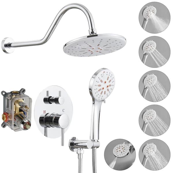 Single Handle 2-Spray Shower Faucet 2.5 GPM with High Pressure in Polished Chrome