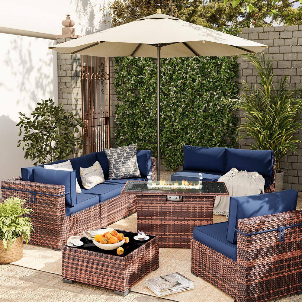 8 Piece Rattan Sectional Seating Group with Cushions with Firepit price history on PriceWatchPro