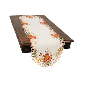 0.1 in. H x 15 in. W x 70 in. D Falling Leaves Embroidered Cutwork Table Runner