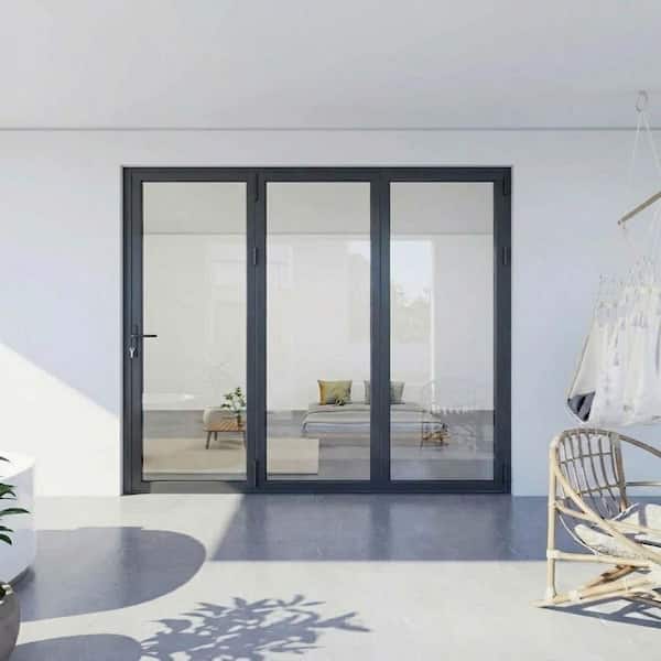 ATVIO 96 in. x 96 in. Matte Black Left To Right Out-Swing Thermal