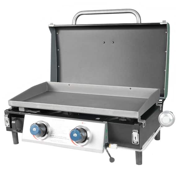 2-Burner Portable LP Gas Griddle with Lid in Black