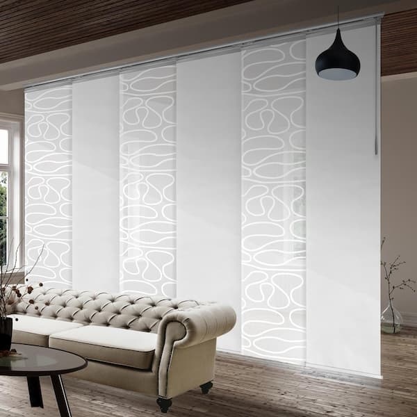 FINE FIXTURES Latte Swirl 70 in. - 130 in. W x 94 in. L Adjustable 6- Panel Satin Nickel Single Rail Panel Track with 23.5 in. Slates