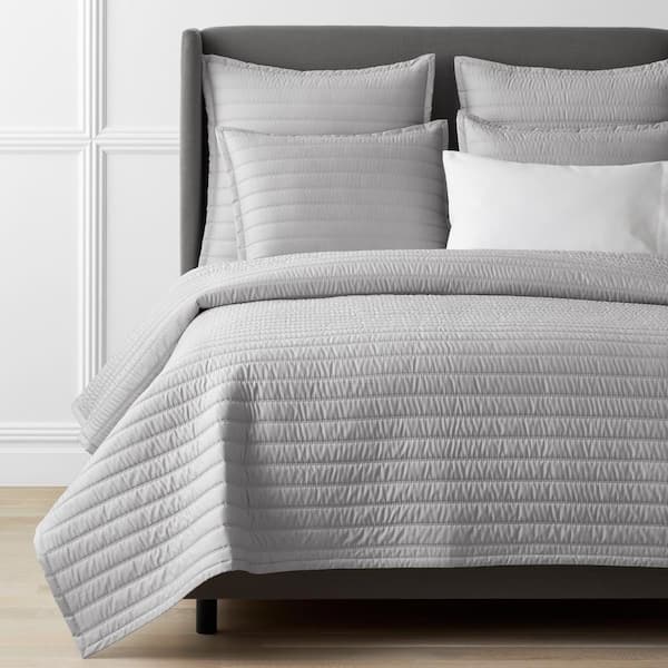 The Company Store Legends Hotel Wrinkle-Free Light Gray Striped Queen Cotton Sateen Coverlet