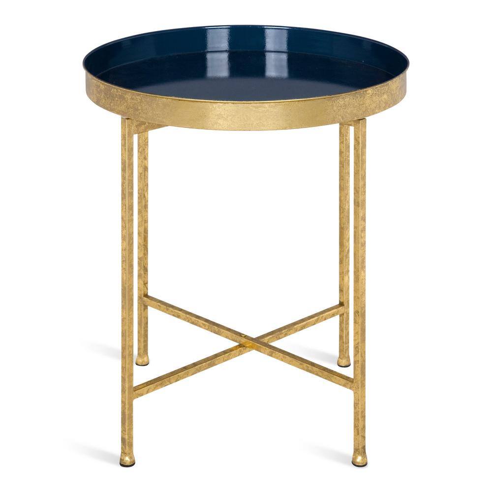 Celia 21'' Gold and Navy Blue Round Metal End Table with Magnetic Top