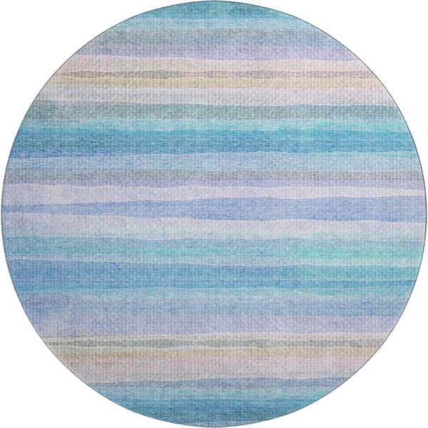 Mayfield Premium Machine Washable Abstract AMF2093 Aqua 8 ft. x 8 ft. Round Rug