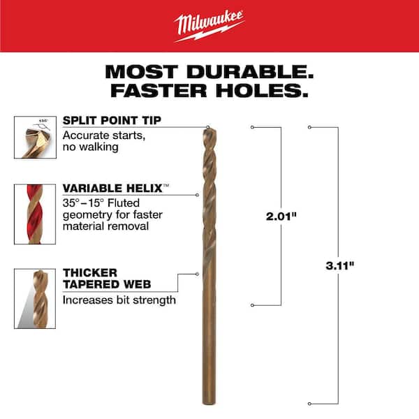 Milwaukee 5/32 in. Cobalt Red Helix Twist Drill Bit 48-89-2307