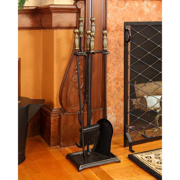 MINUTEMAN INTERNATIONAL 30 in. Tall 5-Piece Black and Antique Brass  Westminster Fireplace Tool Set X300951 - The Home Depot