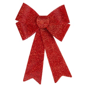 11.5 in. W LED Lighted Red Tinsel Christmas Bow Decoration with Color Changing Lights