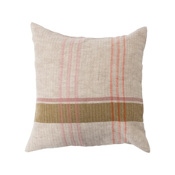 Storied Home Multicolored Woven Cotton and Linen 20 in. x 20 in. Plaid Pillow