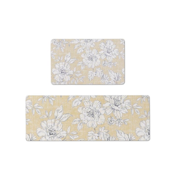 Light Blue Iris Floral 17.5 in. x 48 in./17.5 in. x 28 in. Anti-Fatigue Wellness Mat