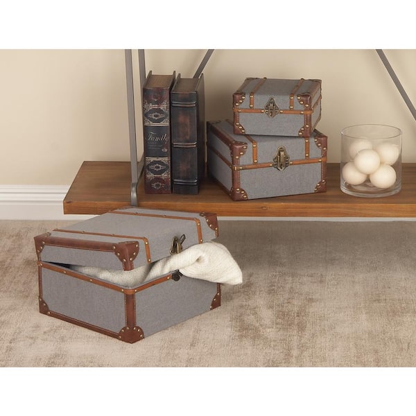 Litton Lane Rectangle Wood Upholstered Box with Hinged Lid (Set of 3)