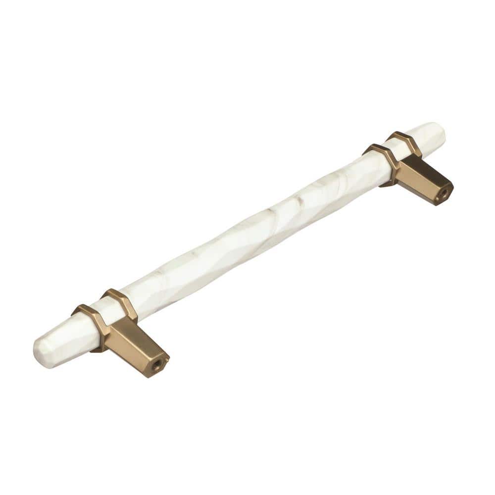 Marble White and Bronze Modern Bar Pull with Mounting Hardware