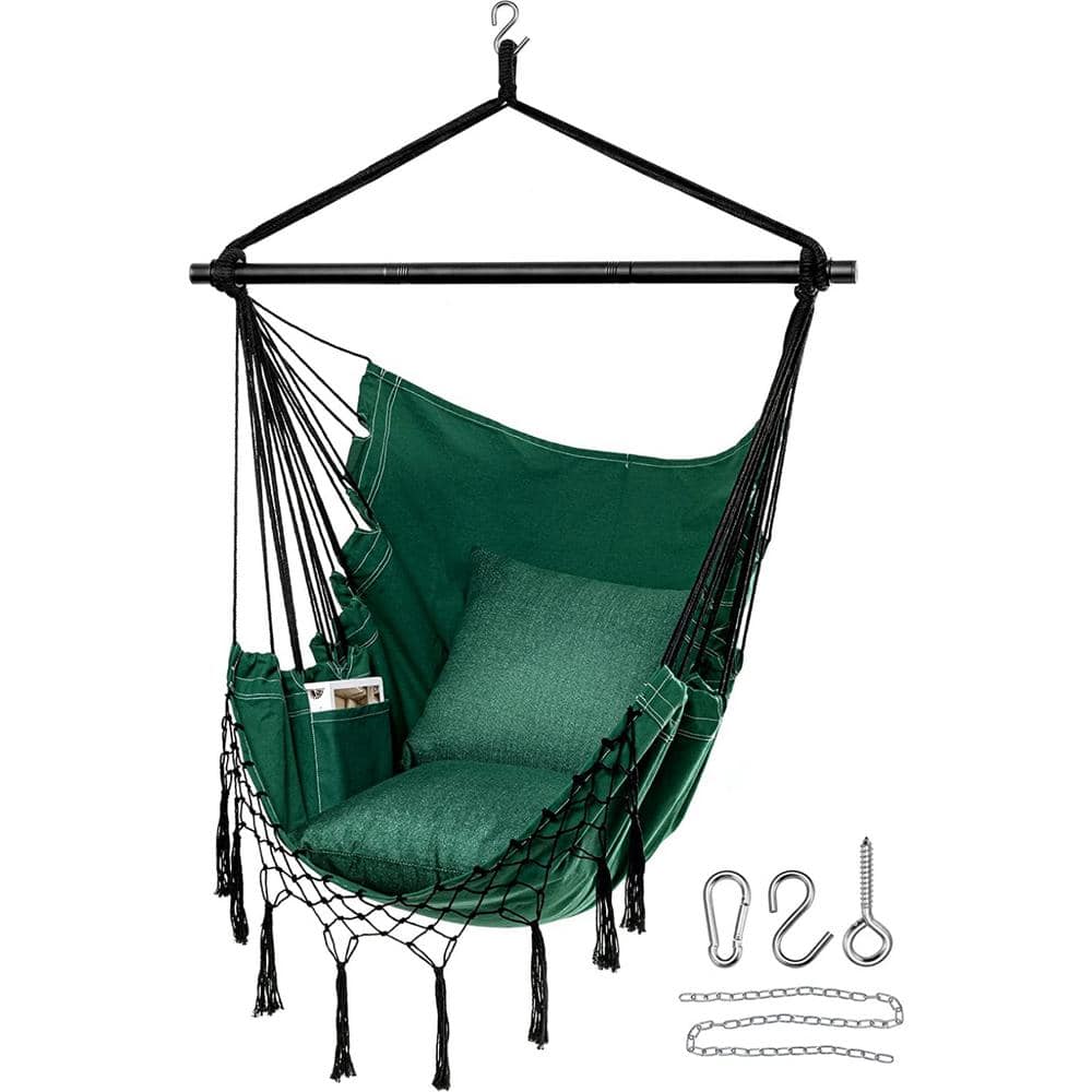 Hammock Chair Large Hanging Rope Swing Seat Chair with Pocket Max 350 lbs. 