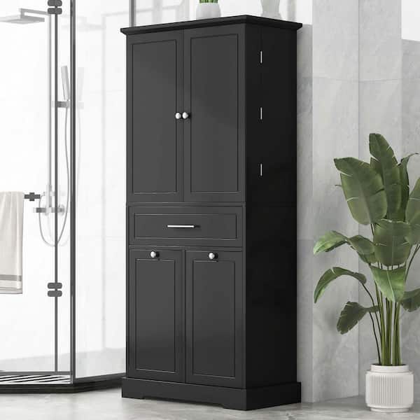 Black 72.6 in. H Accent Cabinet, Bathroom Storage Cabinet w/ Tilt-Out Laundry Hamper, Adjustable Shelf, Drawer and Door