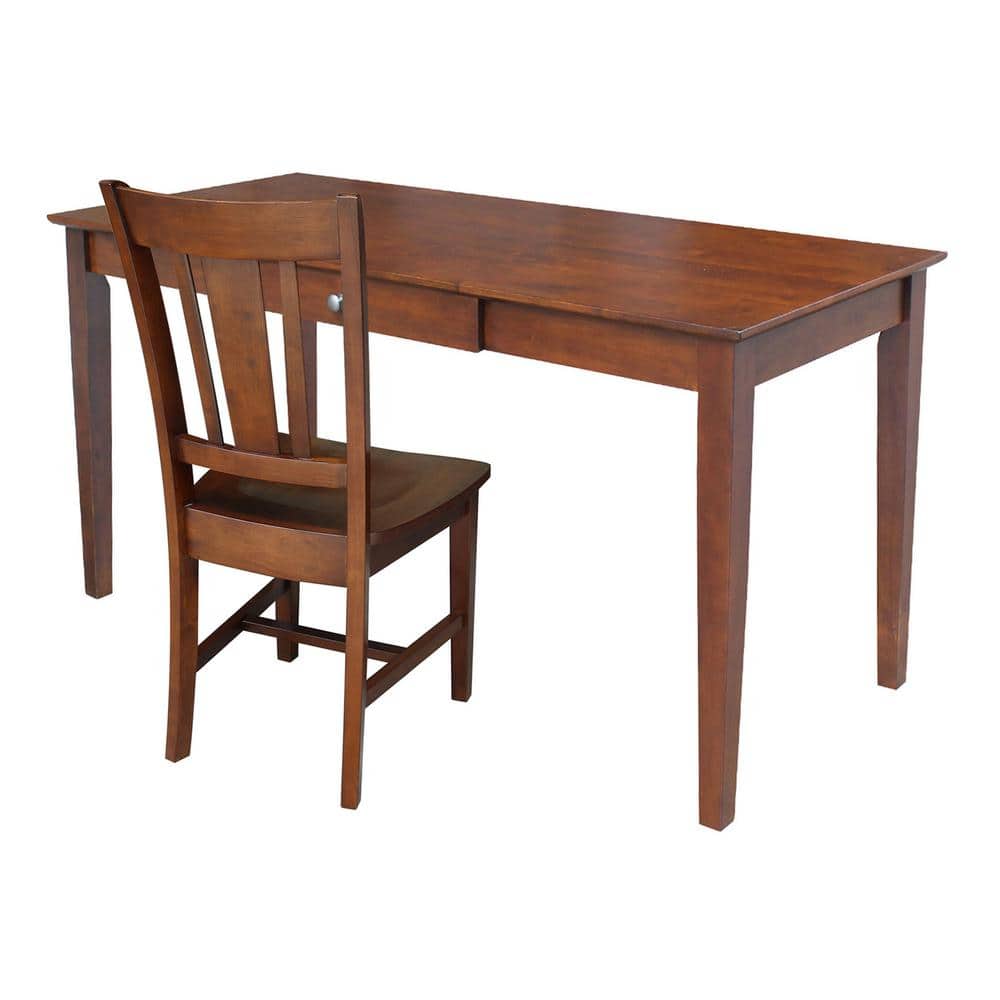 Espresso Rubberwood Desk with Drawer and Matching Chair Set