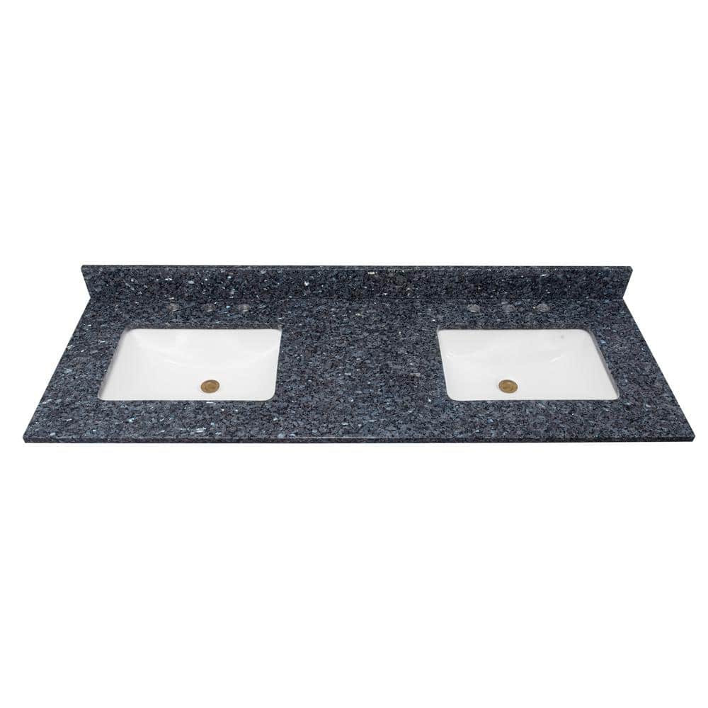 61 in. W x 22 in D Granite White Rectangular Double Sink Vanity Top in Blue