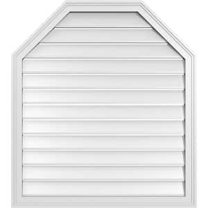 34 in. x 38 in. Octagonal Top Surface Mount PVC Gable Vent: Functional with Brickmould Frame