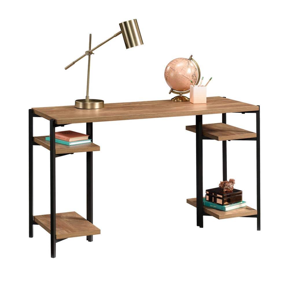 Sindoori Mango & Black Metal Industrial Desk with Open Shelves