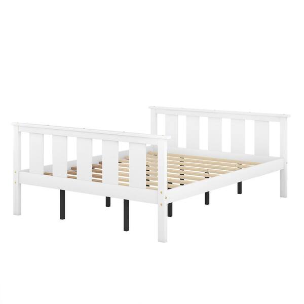 URTR Modern White Wood Frame Queen Size Platform Bed with Headboard and Footboard Wooden Bed Frame No Box Spring Needed
