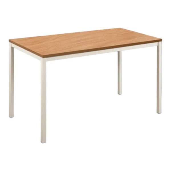 Benjara Rary 29.5 in. Rectangular Oak Brown Wood Writing Desk with White Metal