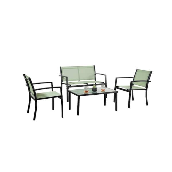 Furniture of America Grace Green 4-Piece Metal Minimalist Patio Conversation Set