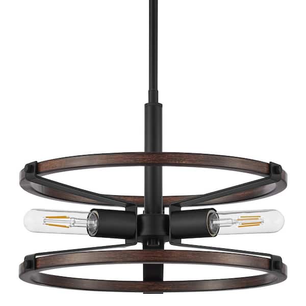 Hampton Bay Rockland 3-Light Matte Black Pendant Semi Flush Combo