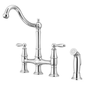 Courant Two Handle Bridge Kitchen Faucet with Side Spray in Polished Chrome