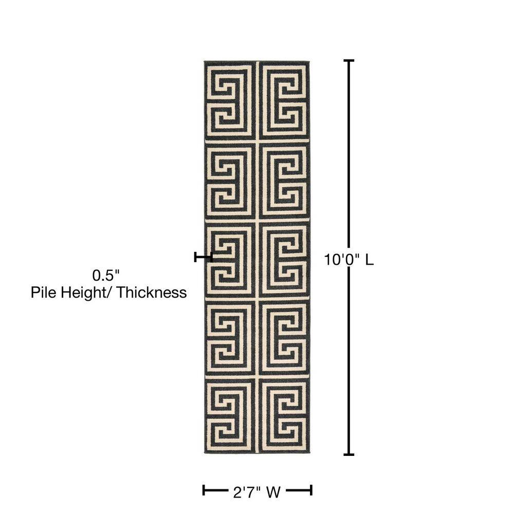 Athens Black and Beige Geometric Runner Rug