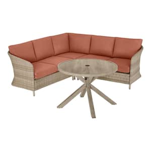 Camden Point 4-Piece Wicker Outdoor Sectional with CushionGuard Sienna Orange Cushions