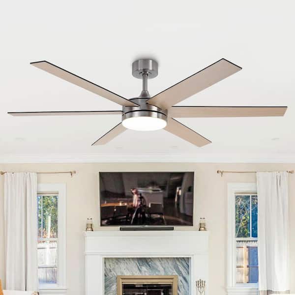 60 in. Indoor Integrated LED Nickel Reversible Ceiling Fan with Light and Remote Control
