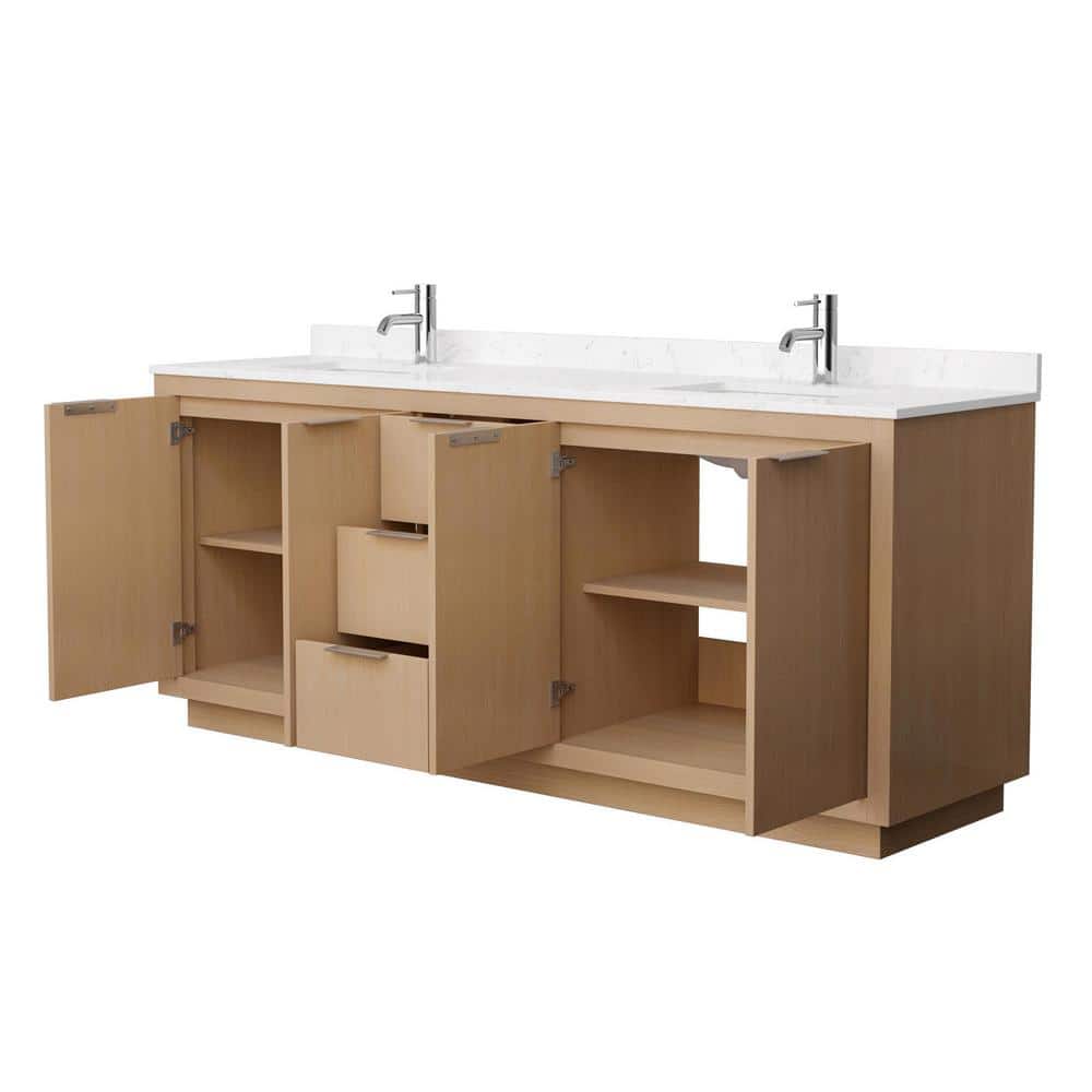 Maroni 80'' Light Straw Double Freestanding Vanity with Carrara Marble Top