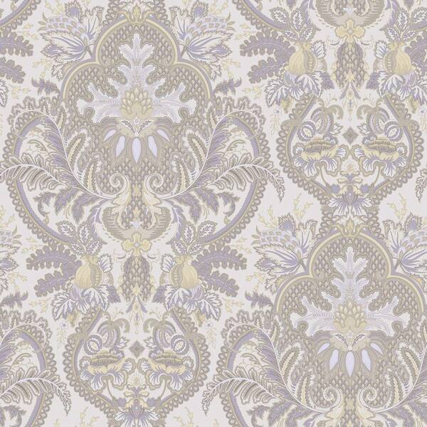 The Wallpaper Company 8 in. x 10 in. Small Paisley Damask Lilac Wallpaper Sample