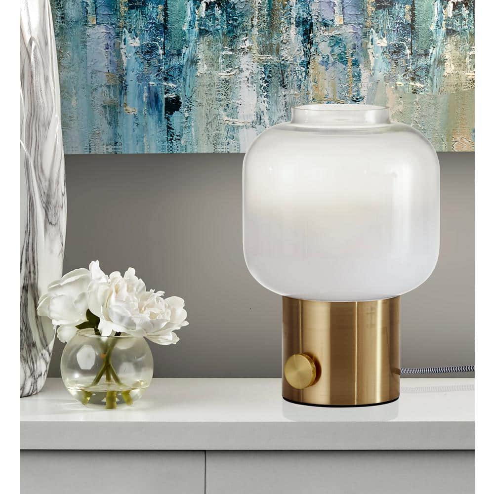 Antique Brass and White Glass Cylinder Table Lamp