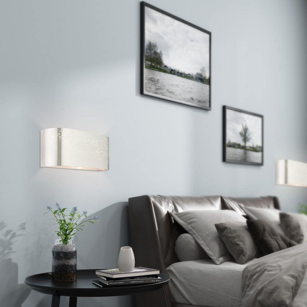 Noria Brushed Nickel 2-Light Vanity Sconce with Off-White Linen Shade