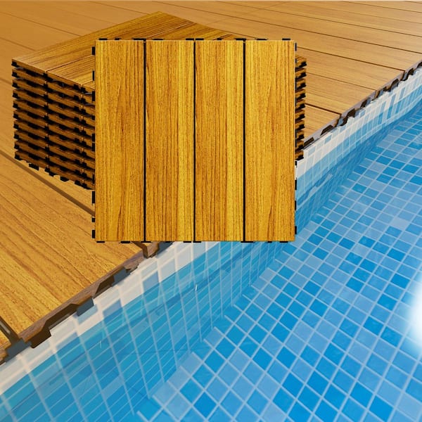 ARK DESIGN 1 ft. x 1 ft. Waterproof Solid Pine Wood Deck Tile for Patio Garden Poolside Primed in Natural Grain(Pack of 30 Tiles)
