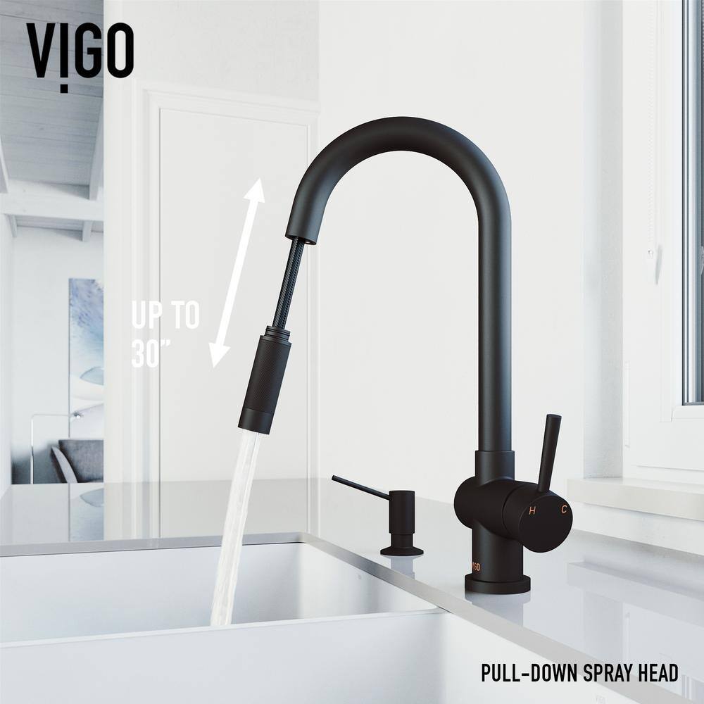 Matte Black 17" Pull-Down Kitchen Faucet with Soap Dispenser