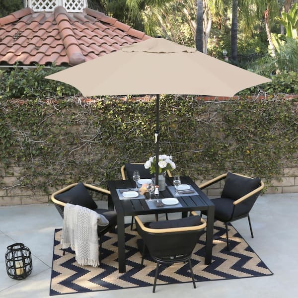 9 ft. Steel Market Push Tilt Patio Umbrella in Polyester Antique Beige