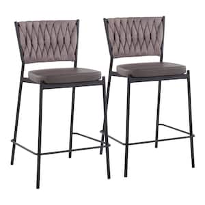 Braided Tania 36 in. Light Brown Fabric & Black Metal Counter Height Bar Stool (Set of 2)