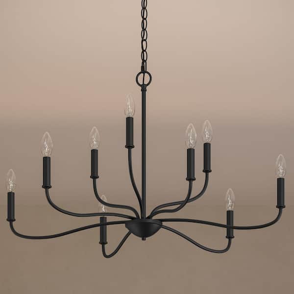Ilia 60-Watt 9-Light Matte Black 2-Tier Transitional Chandelier